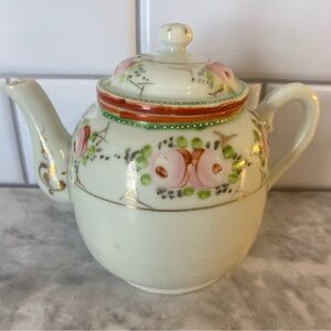 Vintage Hand Painted Floral Teapot with Lid Cottagecore Decor Small Porcelain
